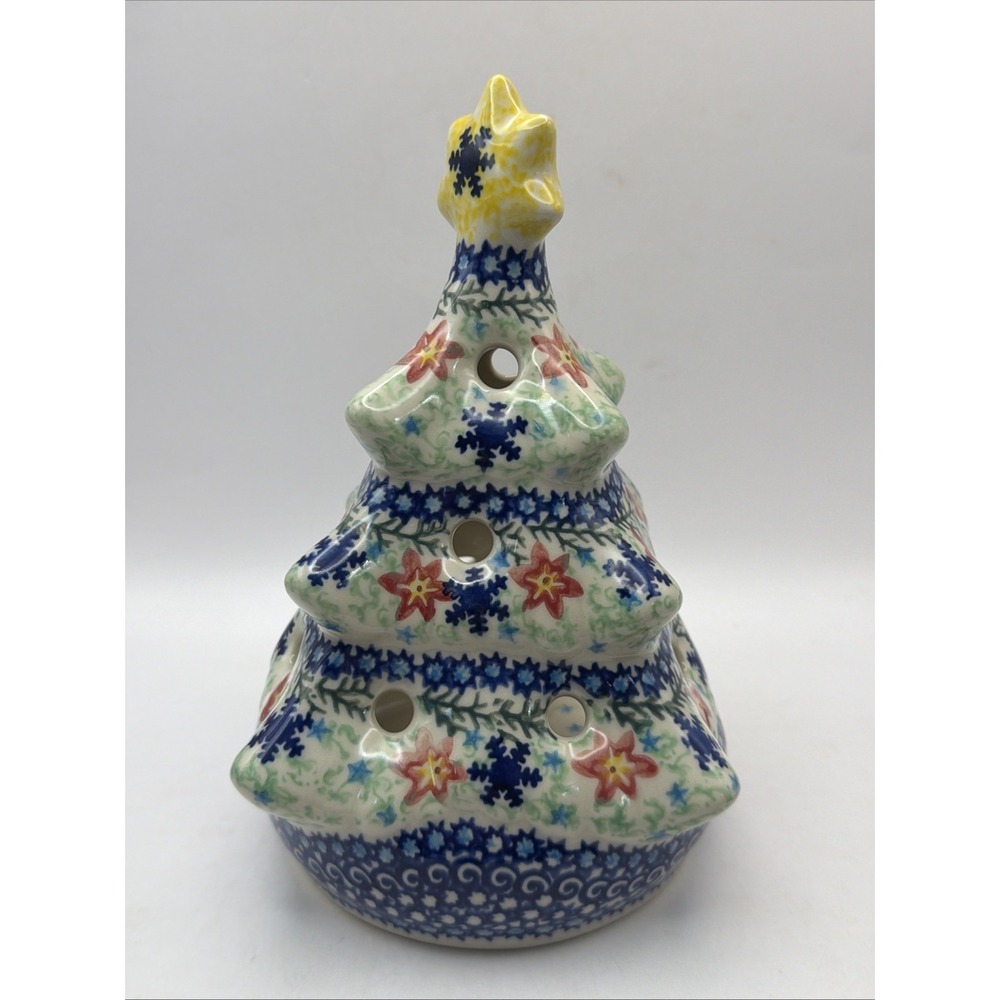 Unikat Polish Pottery Christmas Tree Votive 8.5" Artisan Table Signed